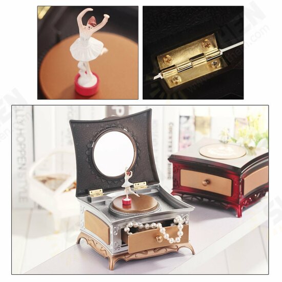 Classical Rotating Girl Music Box Jewelry Storage Box & Makeup Mirror Kids Decorations