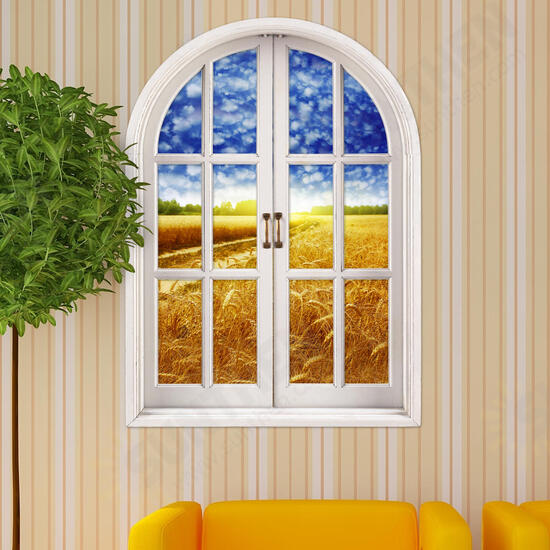 Cornfield View PAG 3D Artificial Window 3D Wall Decals Room Stickers Home Wall Decor Gift