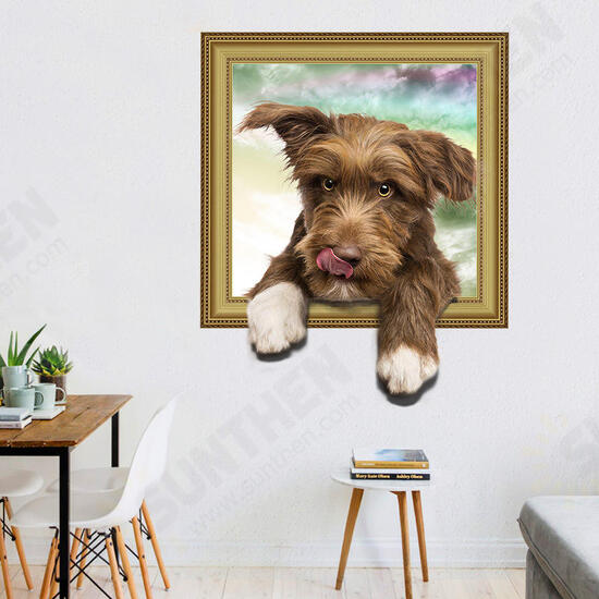 Creative Cartoon 3D Pet Dog PVC Broken Wall Sticker DIY Removable Decor Waterproof Wall Stickers