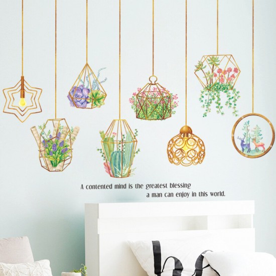Creative DIY Plant Leaves Removable Wall Stickers Hanging Basket Flower for Bedroom Kitchen Kids Room Adhesive Sticker Decorations