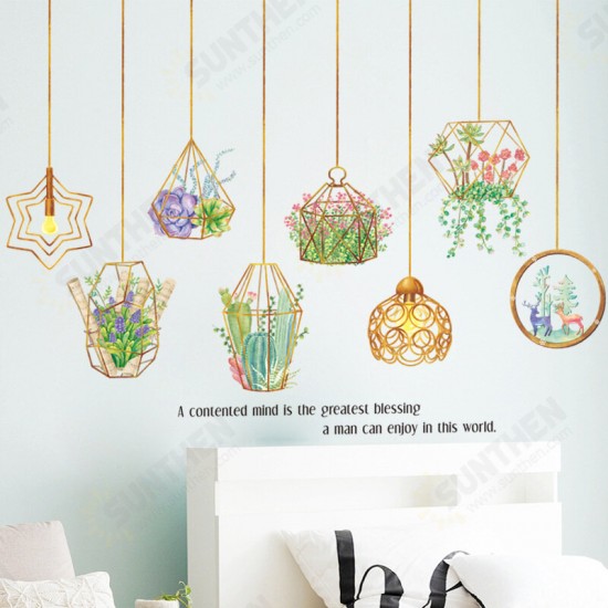 Creative DIY Plant Leaves Removable Wall Stickers Hanging Basket Flower for Bedroom Kitchen Kids Room Adhesive Sticker Decorations