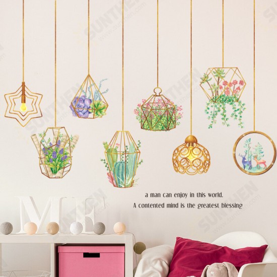 Creative DIY Plant Leaves Removable Wall Stickers Hanging Basket Flower for Bedroom Kitchen Kids Room Adhesive Sticker Decorations