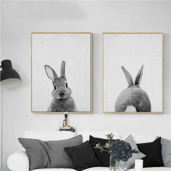 Cute Rabbit Canvas Wall Art Poster Animal Print Paintings Baby Nursery Room