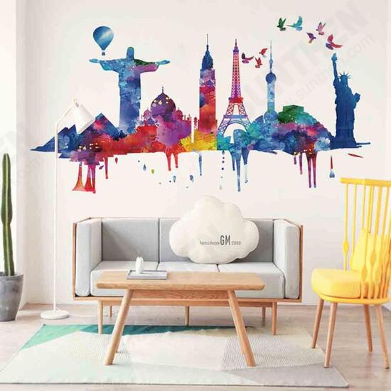 FX82039 World Architectural Wall Sticker Removable Wall Art Stickers Vinyl Decals Home Decor Living Room