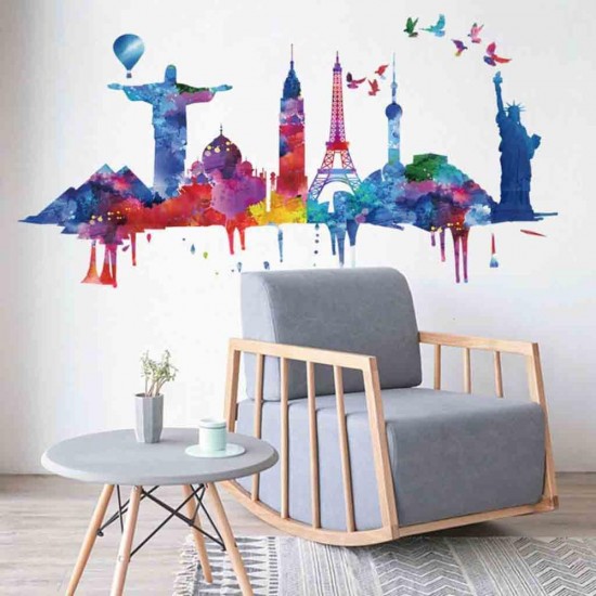 FX82039 World Architectural Wall Sticker Removable Wall Art Stickers Vinyl Decals Home Decor Living Room