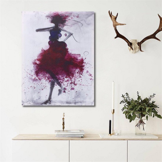 Fashion Red Girl Minimalist Abstract Art Canvas Oil Print Paintings Framed/Unframed