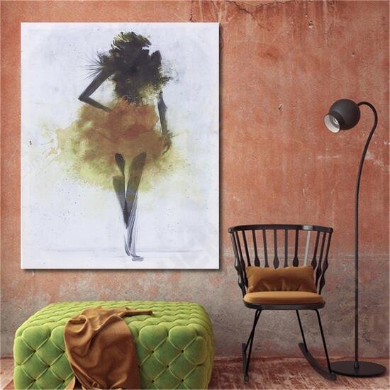 Fashion Yellow Girl Minimalist Abstract Art Canvas Oil Print Paintings Framed/Unframed