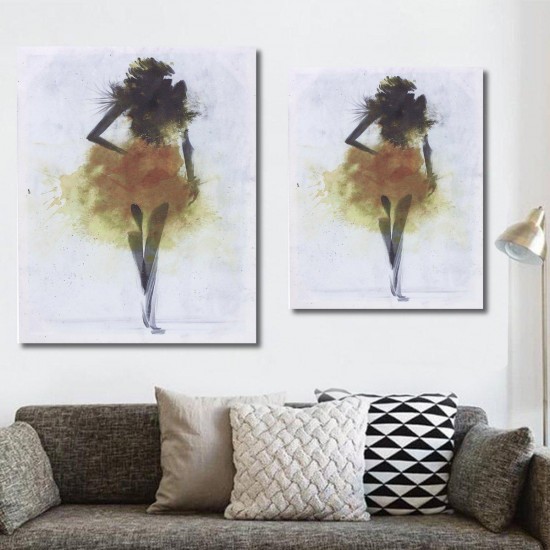 Fashion Yellow Girl Minimalist Abstract Art Canvas Oil Print Paintings Framed/Unframed