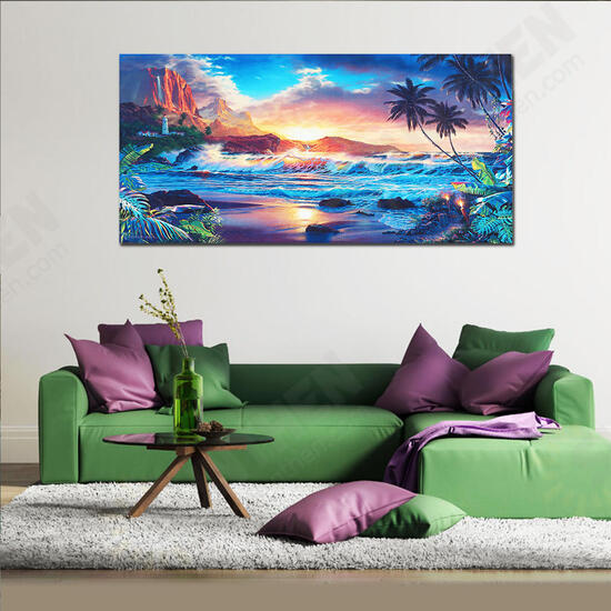 Home Decor Canvas Print Paintings Wall Art Modern Sunset Scenery Beach Tree Gift