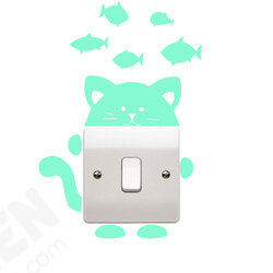 DX-139 Fluorescent Glow Cat Thinking Fish Switch Wall Sticker Home Bedroom Decor