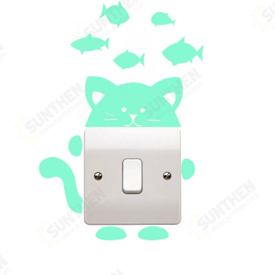 DX-139 Fluorescent Glow Cat Thinking Fish Switch Wall Sticker Home Bedroom Decor