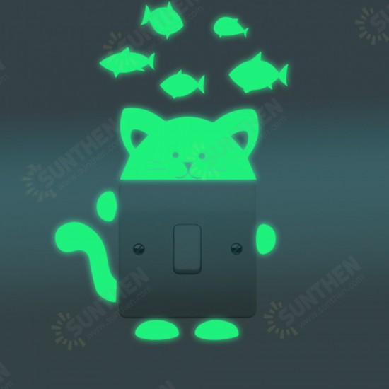 DX-139 Fluorescent Glow Cat Thinking Fish Switch Wall Sticker Home Bedroom Decor