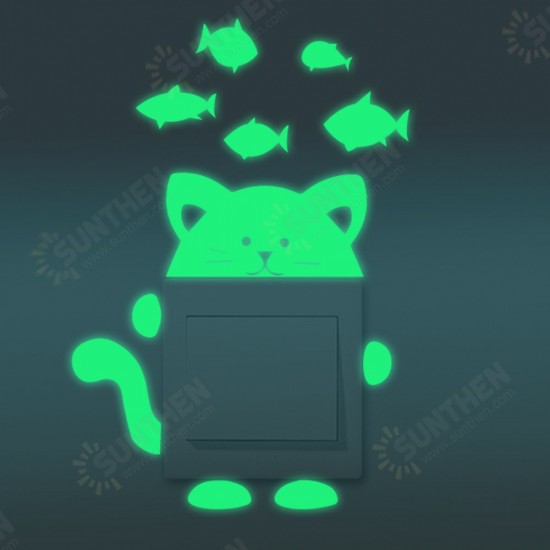 DX-139 Fluorescent Glow Cat Thinking Fish Switch Wall Sticker Home Bedroom Decor