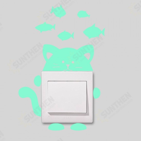 DX-139 Fluorescent Glow Cat Thinking Fish Switch Wall Sticker Home Bedroom Decor