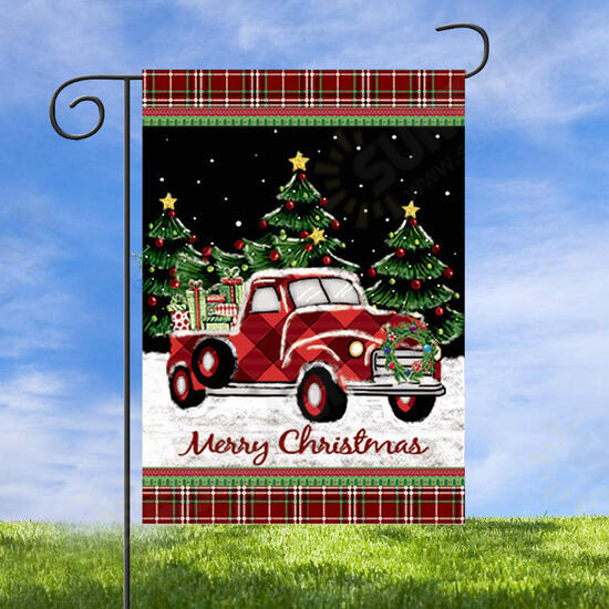 Merry Christmas Decorations Red Truck With Gifts Double Sided Winter Garden Flag