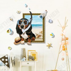 Creative 3D Cartoon Summer Diving Dog Frame PVC Removable Home Room Decor Sticker Creative 3D Cartoon Summer Diving Dog Frame PVC Removable Home Room Decor Sticker