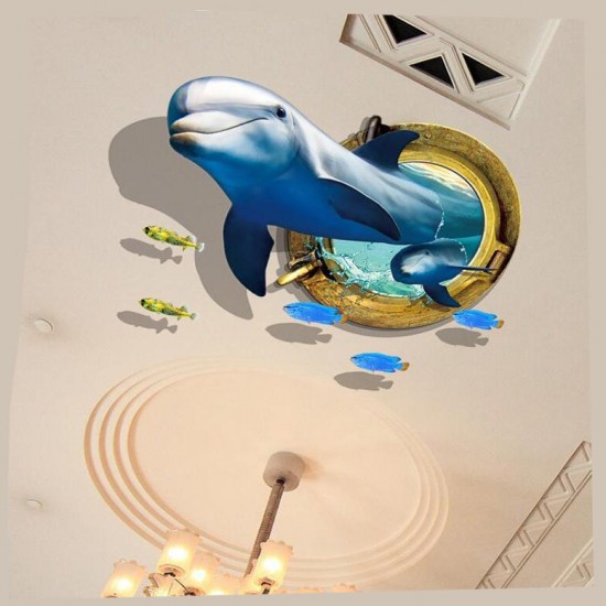 Creative 3D Dolphin Window Sea Fishes PVC Removable Home Room Decorative Wall Decor Sticker