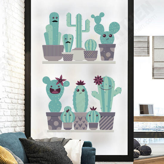 FX82028 Cartoon Wall Sticker Cactus Printing Sticker Glass Door Wall Decoration Stickers DIY Sticker