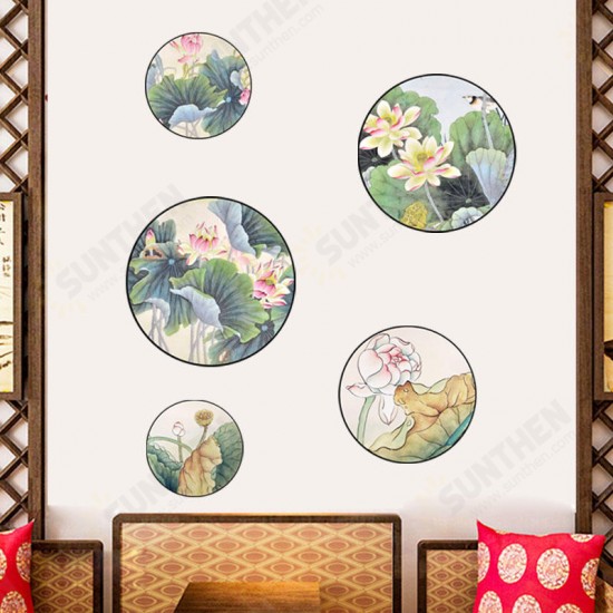 FX82033 2PCS Lotus Painting Sticker Home Study Room Decorative Sticker Wall Sticker Combination Sticker