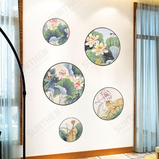 FX82033 2PCS Lotus Painting Sticker Home Study Room Decorative Sticker Wall Sticker Combination Sticker