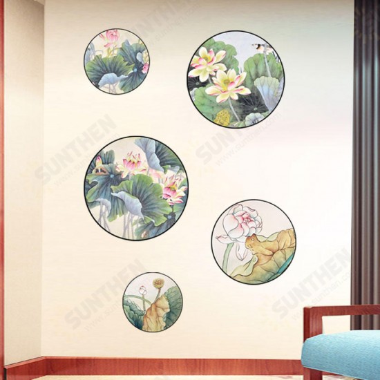 FX82033 2PCS Lotus Painting Sticker Home Study Room Decorative Sticker Wall Sticker Combination Sticker