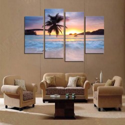 Hand Painted Four Combination Decorative Paintings Seaside Coconut Tree Wall Art For Home Decoration Hand Painted Four Combination Decorative Paintings Seaside Coconut Tree Wall Art For Home Decoration