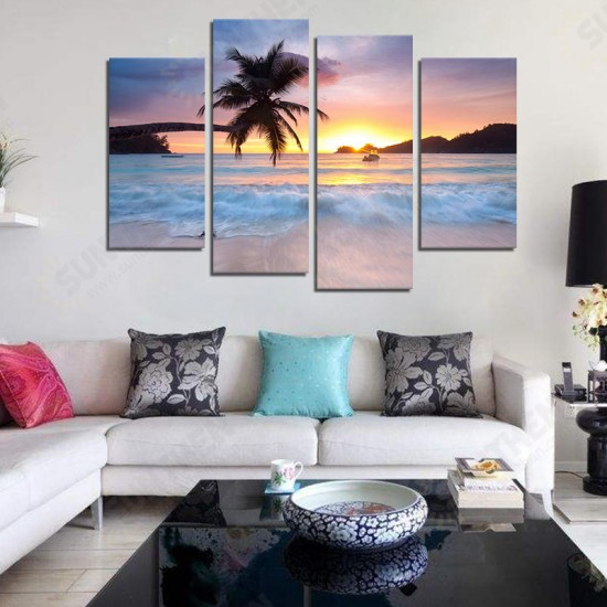 Hand Painted Four Combination Decorative Paintings Seaside Coconut Tree Wall Art For Home Decoration