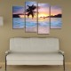 Hand Painted Four Combination Decorative Paintings Seaside Coconut Tree Wall Art For Home Decoration