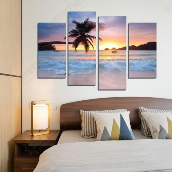 Hand Painted Four Combination Decorative Paintings Seaside Coconut Tree Wall Art For Home Decoration