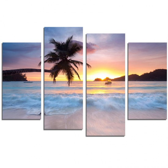 Hand Painted Four Combination Decorative Paintings Seaside Coconut Tree Wall Art For Home Decoration
