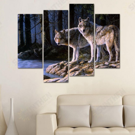 Hand Painted Four Combination Decorative Paintings Two W-olves Wall Art For Home Decoration Hand Painted Four Combination Decorative Paintings Two W-olves Wall Art For Home Decoration