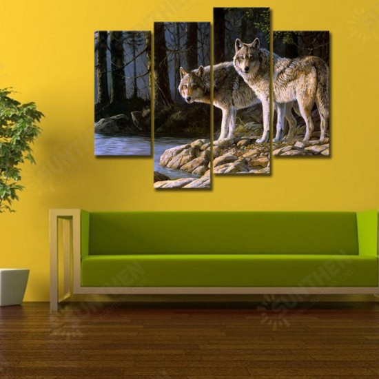 Hand Painted Four Combination Decorative Paintings Two W-olves Wall Art For Home Decoration Hand Painted Four Combination Decorative Paintings Two W-olves Wall Art For Home Decoration