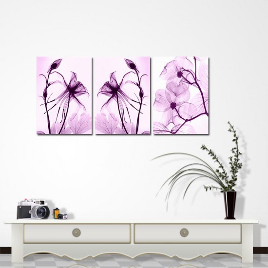 Hand Painted Three Combination Decorative Paintings Botanic Purple Flowers Wall Art For Home Decoration