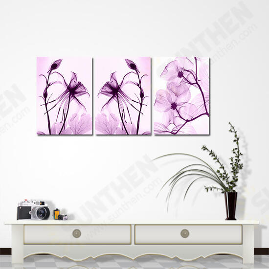 Hand Painted Three Combination Decorative Paintings Botanic Purple Flowers Wall Art For Home Decoration