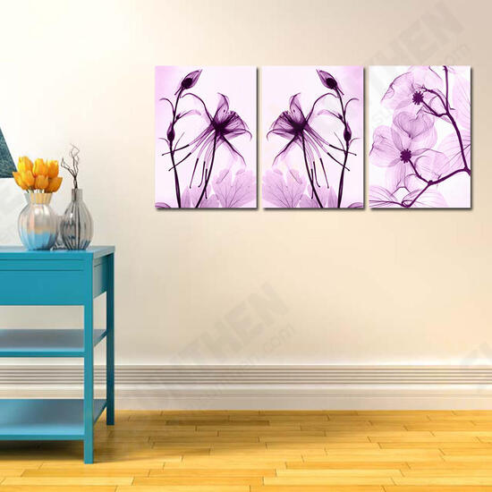 Hand Painted Three Combination Decorative Paintings Botanic Purple Flowers Wall Art For Home Decoration