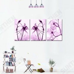 Hand Painted Three Combination Decorative Paintings Botanic Purple Flowers Wall Art For Home Decoration