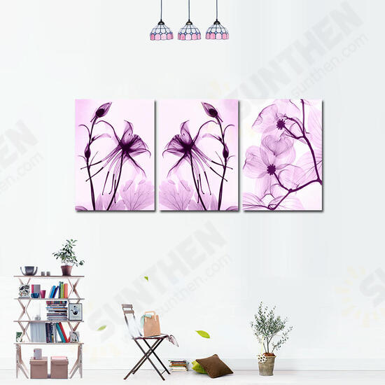 Hand Painted Three Combination Decorative Paintings Botanic Purple Flowers Wall Art For Home Decoration