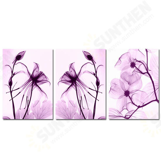 Hand Painted Three Combination Decorative Paintings Botanic Purple Flowers Wall Art For Home Decoration