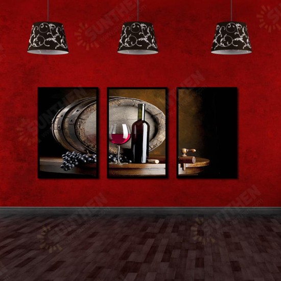 Hand Painted Three Combination Decorative Paintings Red W-ine Wall Art For Home Decoration