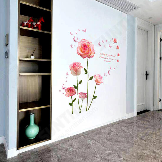 SK9337 Pink Rose Bedroom And Living Room Wall Sticker Decorative Stickers DIY Stickers Cabinet Sticker