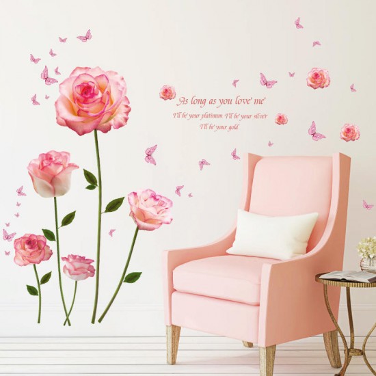 SK9337 Pink Rose Bedroom And Living Room Wall Sticker Decorative Stickers DIY Stickers Cabinet Sticker