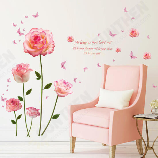 SK9337 Pink Rose Bedroom And Living Room Wall Sticker Decorative Stickers DIY Stickers Cabinet Sticker