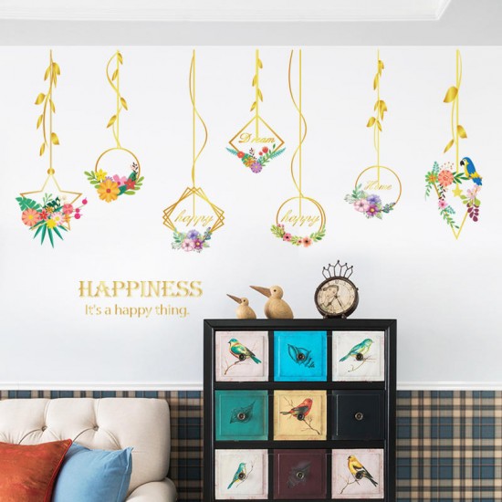 SK9351 Metal Flower Hanging Basket Living Room Bedroom Background Decorative Wall Sticker
