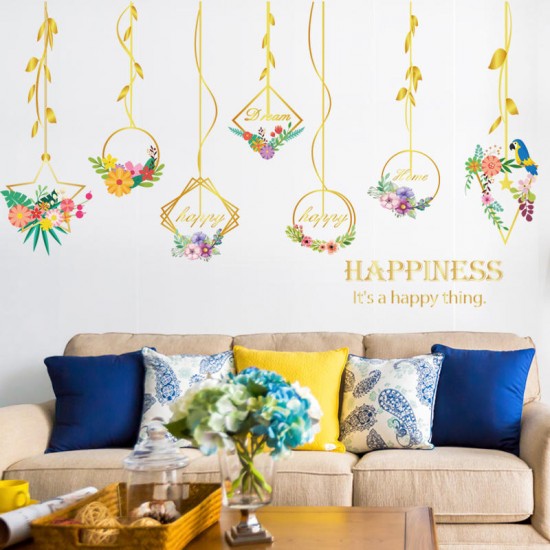 SK9351 Metal Flower Hanging Basket Living Room Bedroom Background Decorative Wall Sticker