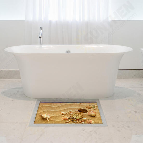 PAG 3D Anti Slip Waterproof Bathroom Compass Pattern Floor Sticker Washable Shower Room Decor