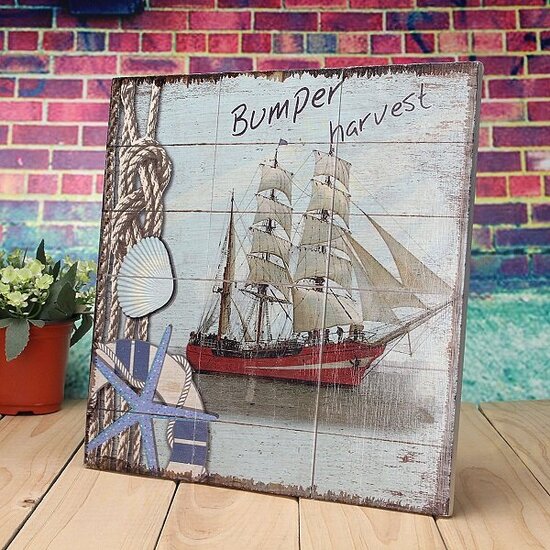 Rustic Wood Sign Plaque Wall Art Picture Nautical Steamship Design Decoration