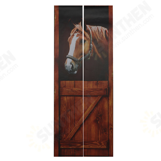 Self Adhesive Mural Decals 3D Horse Door Wall Sticker Wrap Home Decor 77x200cm