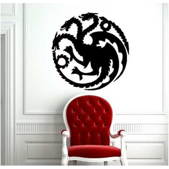 T-18 Game Of Thrones Tangeri Lian Targaryen Family Emblem Three Gold Dragon Carved Wall Stickers
