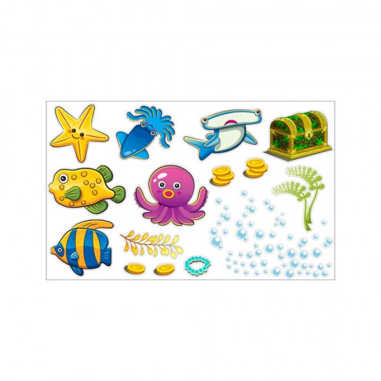 Tropical Cartoon Fish Sea Bubble Ocean World Removable Wall Bathroom Sticker Glass Pastes Decor