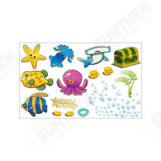 Tropical Cartoon Fish Sea Bubble Ocean World Removable Wall Bathroom Sticker Glass Pastes Decor